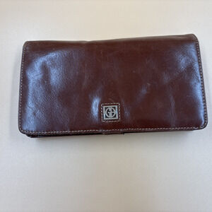 Giani Bernini Women's Brown Genuine Leather Long Bifold Wallet Silver Logo Used